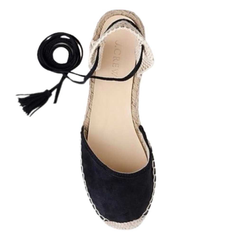 J. Crew Black Suede Espadrille Ankle-Tie Flats